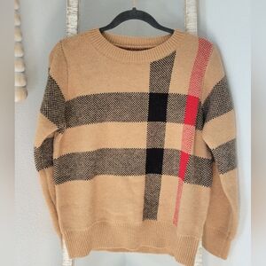 NWOT Shein Tan Black Crew Neck Checkered Sweater Sz S